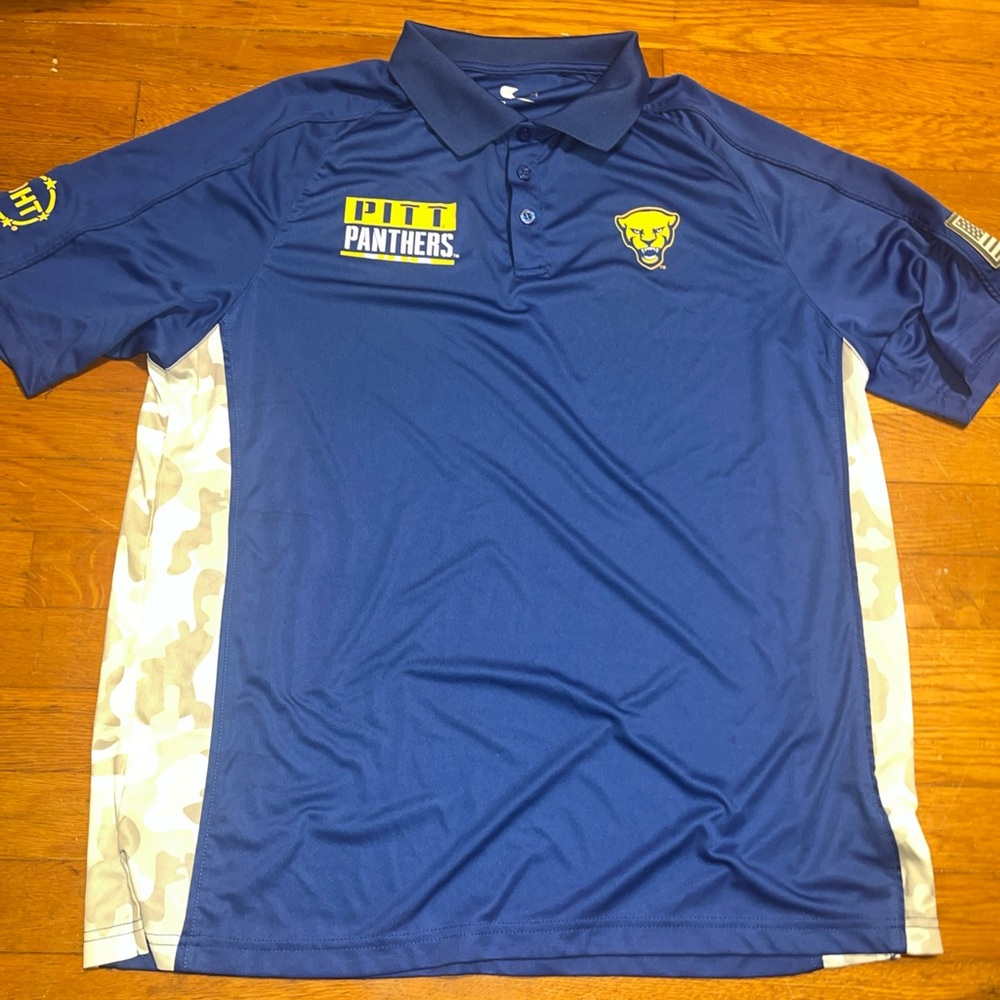 University Of Pittsburgh Pitt Panthers Men's Blue Camoflauge Polo Shirt - XL